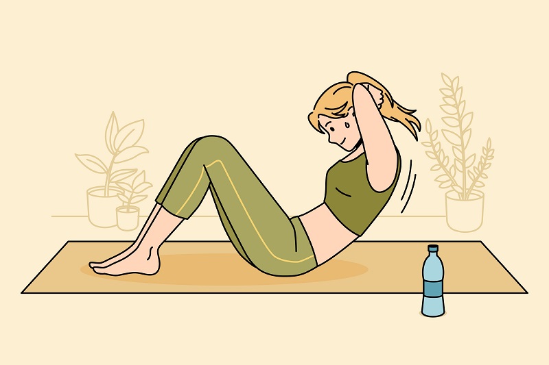 腹筋トレーニングをしている女性のイラスト