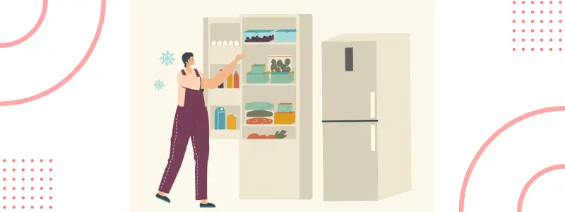 冷蔵庫を確認する女性のイラスト